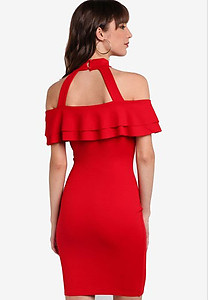 Ruffle Cold Shoulder Bodycon Dress
